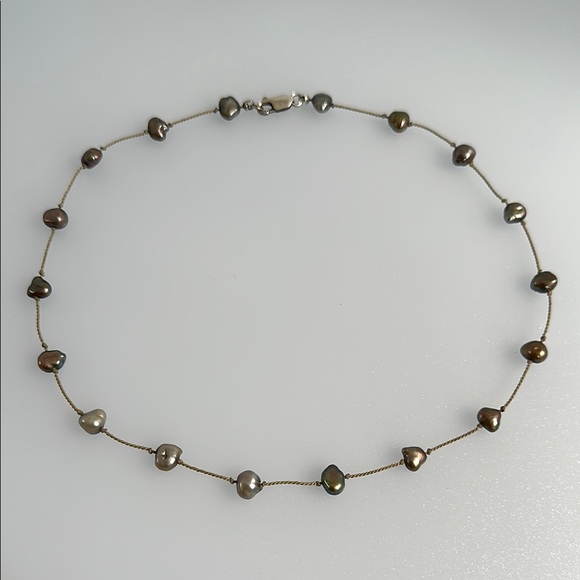 925 Sterling Silver Jewelry - Elegant 925 sterling silver Black Pearl Necklace